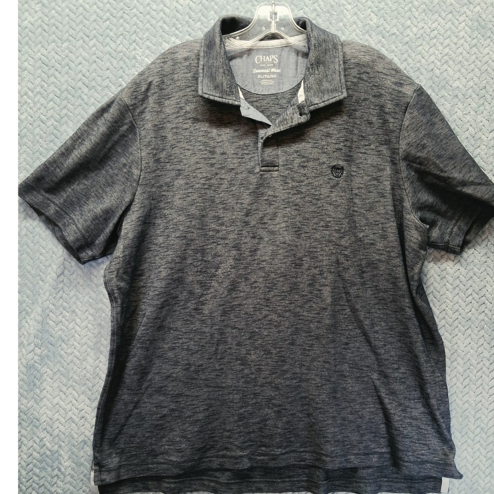 Chaps Mens Seacoast Wash Polo Shirt XL Blue Heathered Short Sleeve Cotton Blend